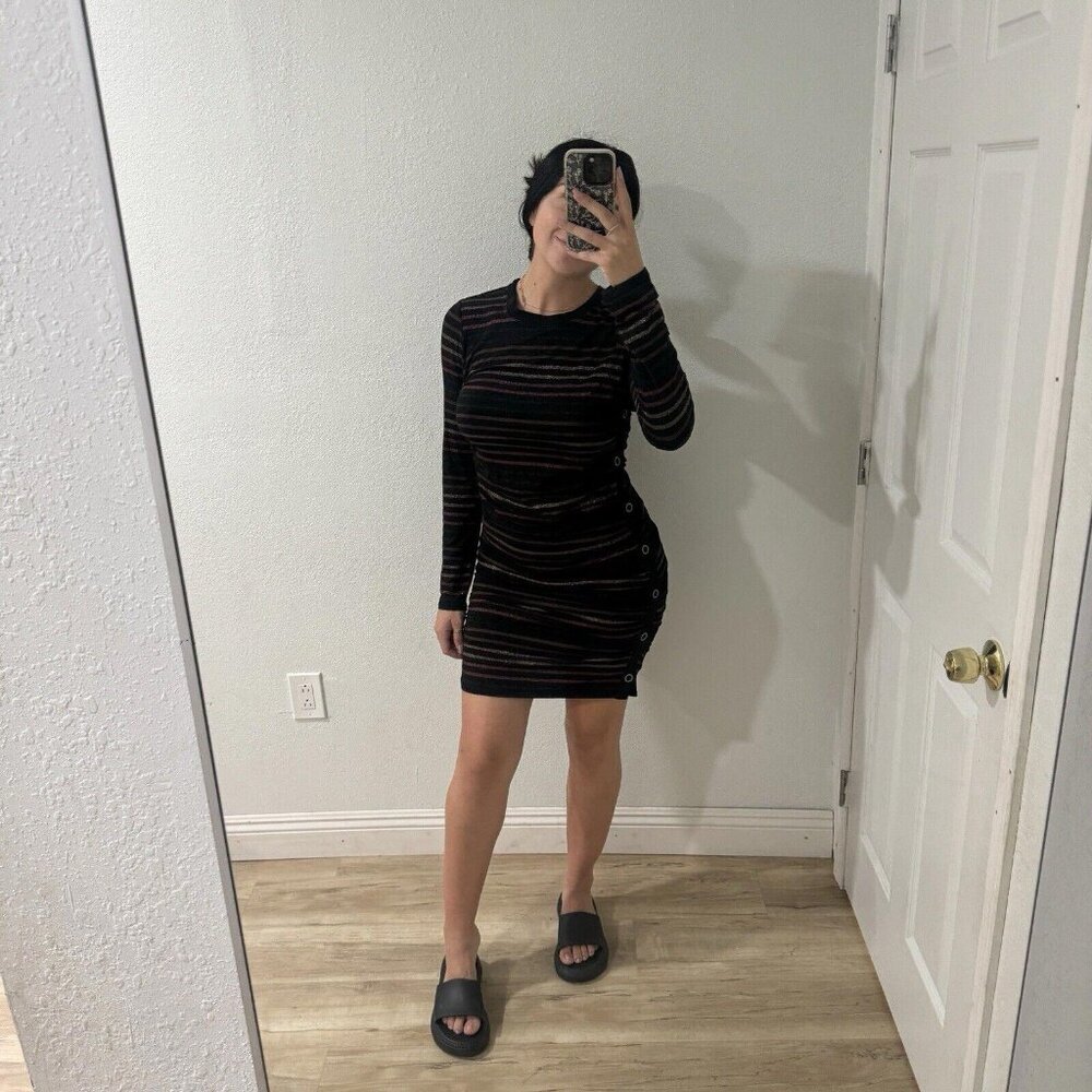 Veronica Beard‎ Jeans Striped Metallic Daphne Long Sleeve Dress Size Large L